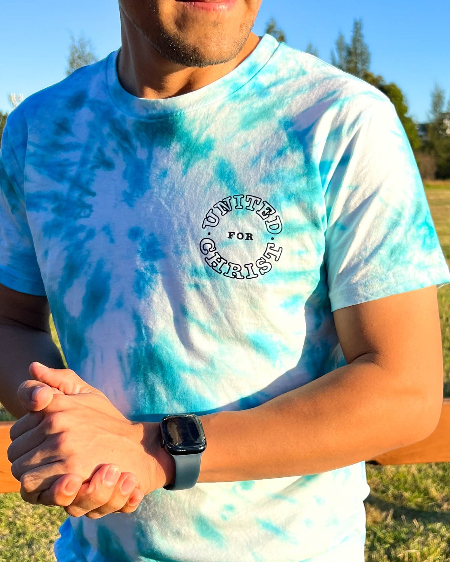 United for Christ Blue Spiral Tie dye
