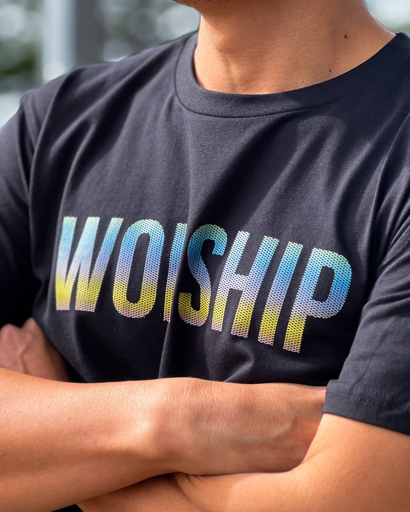 Worship Christian unisex black t-shirt with many colours