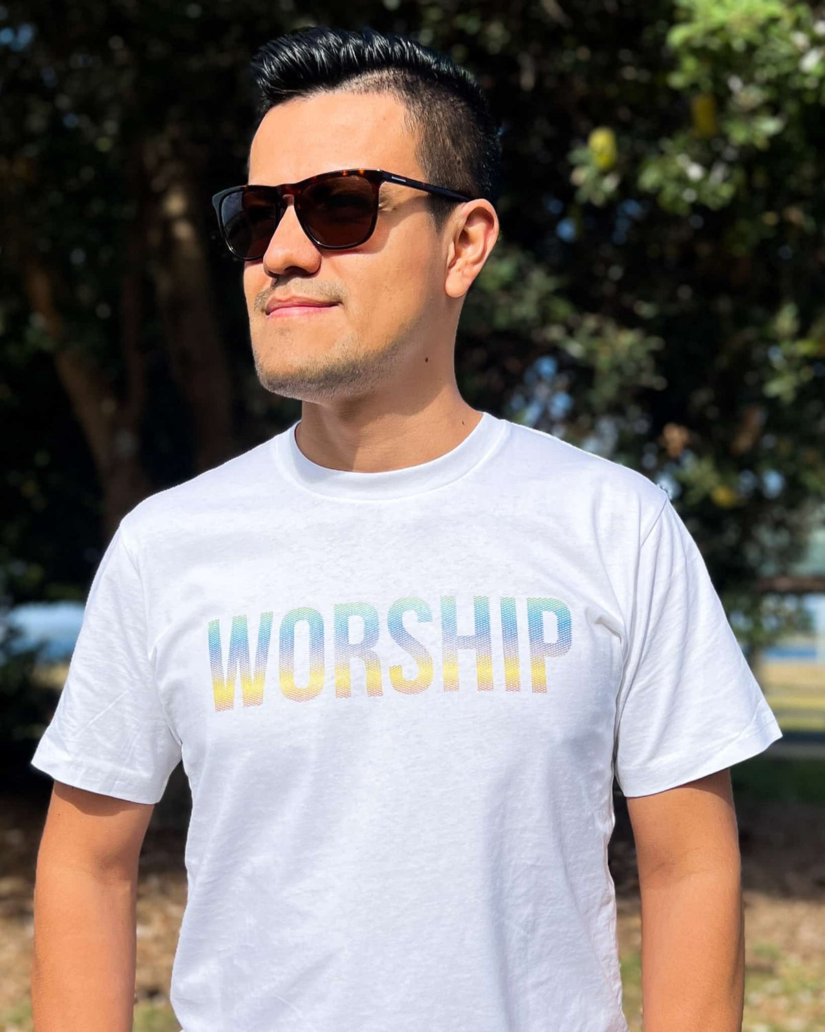 Worship Christian unisex white t-shirt with many colours