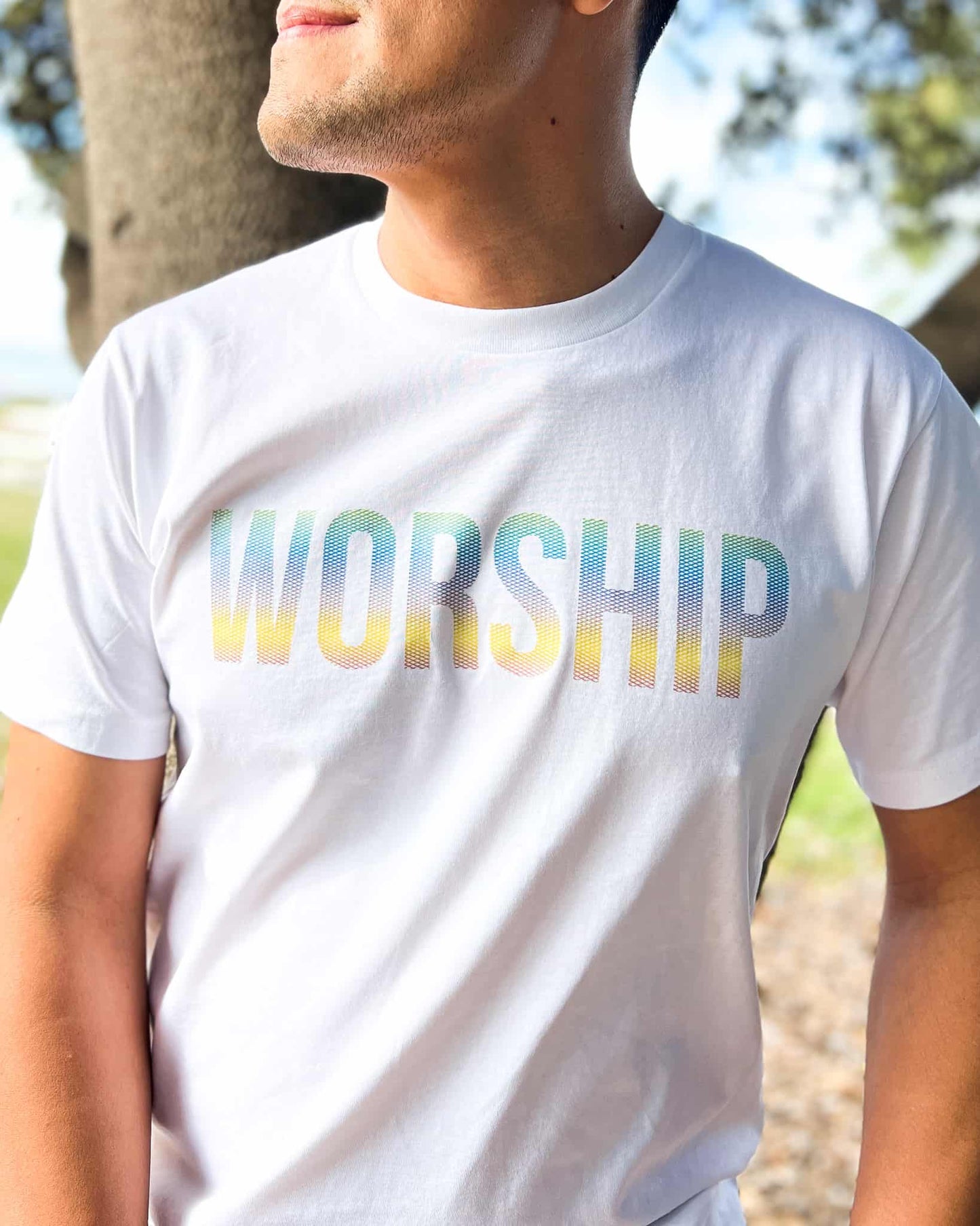 Worship Christian unisex white t-shirt with many colours