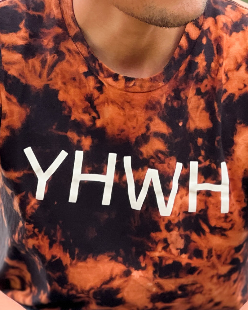 Black and orange bleach tie dye t-shirt, yahweh, unisex Christian apparel