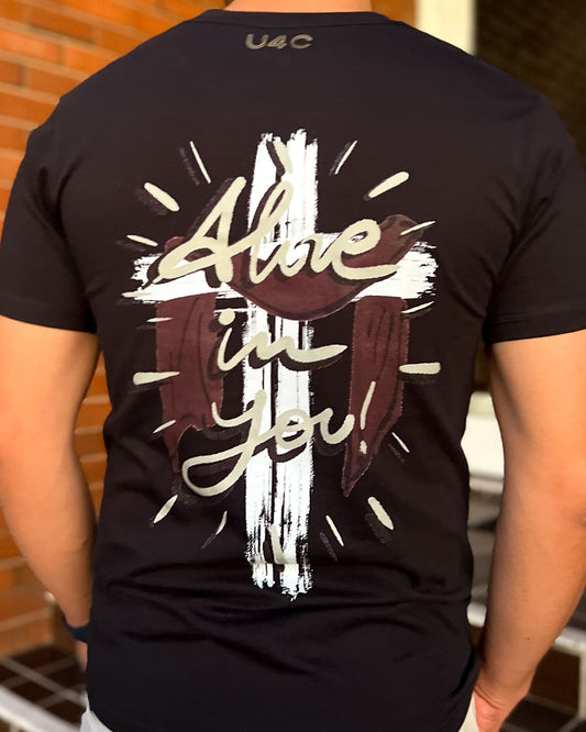 Alive black christian t-shirt with a cross_christian clothing in australia