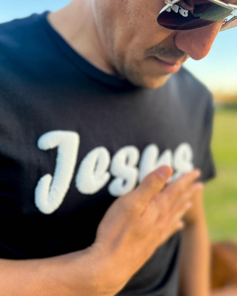 Unisex Black T-Shirt with Jesus on top_christian clothing in australia