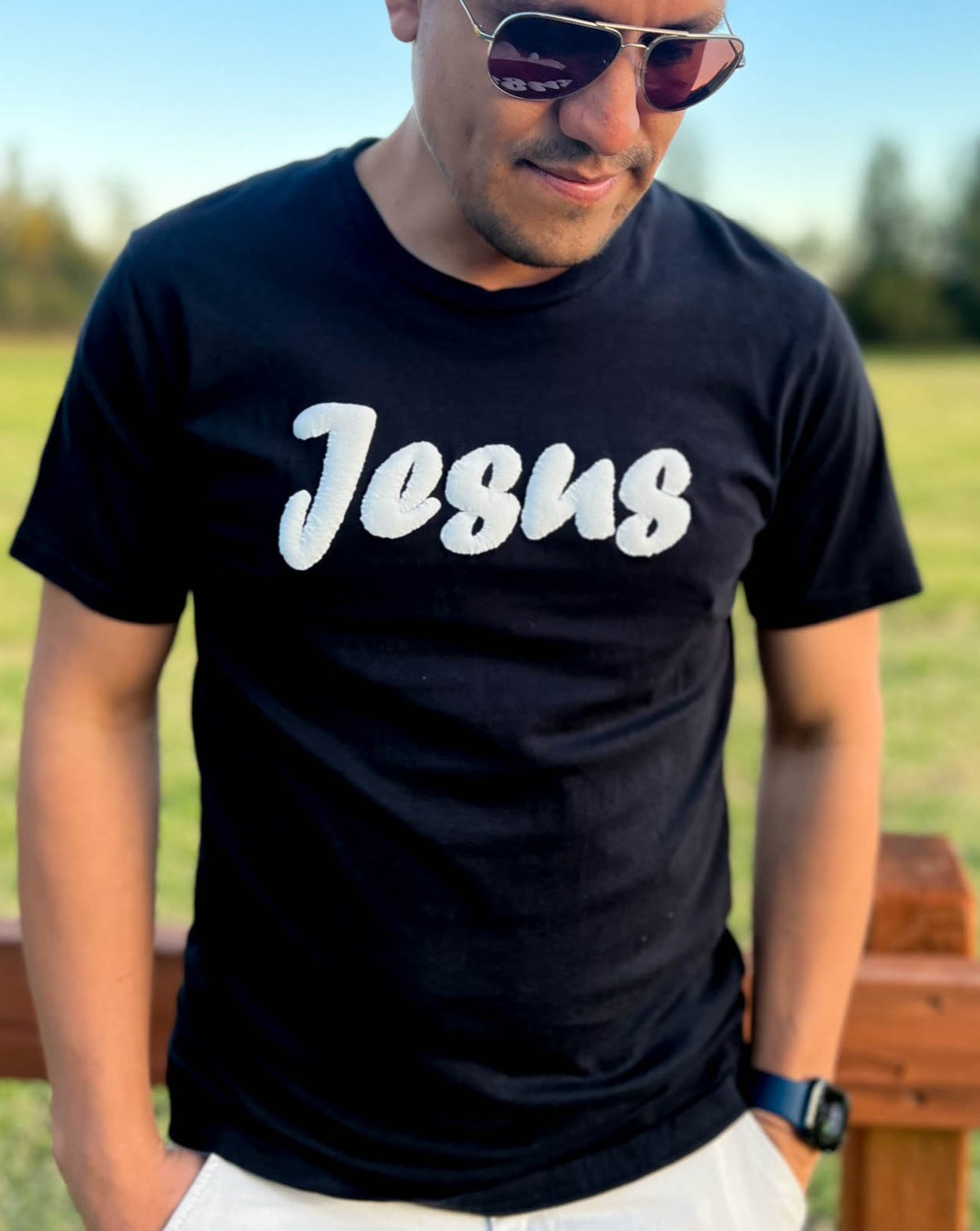 Unisex Black T-Shirt with Jesus on top_christian clothing in australia