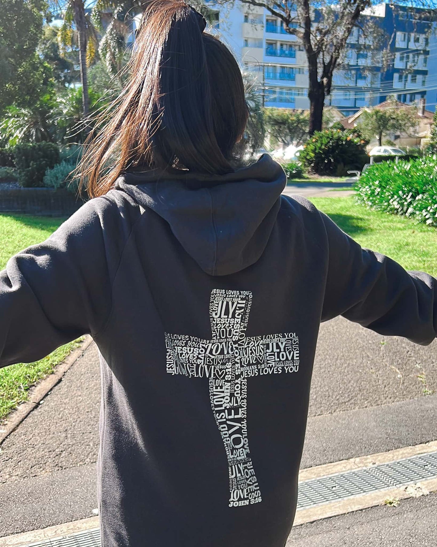 Loved Cross Hoodie - Charcoal