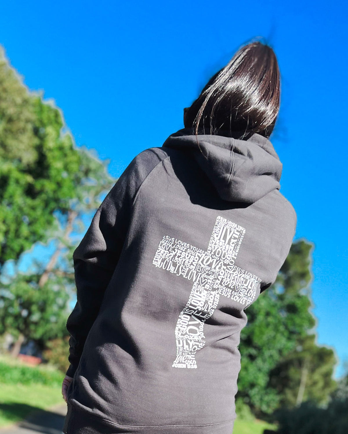 Loved Cross Hoodie - Charcoal