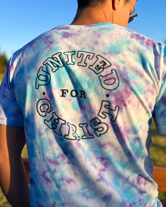 Unisex United for Christ Purple and blue tie dye christian t-shirt_christian clothing in australia