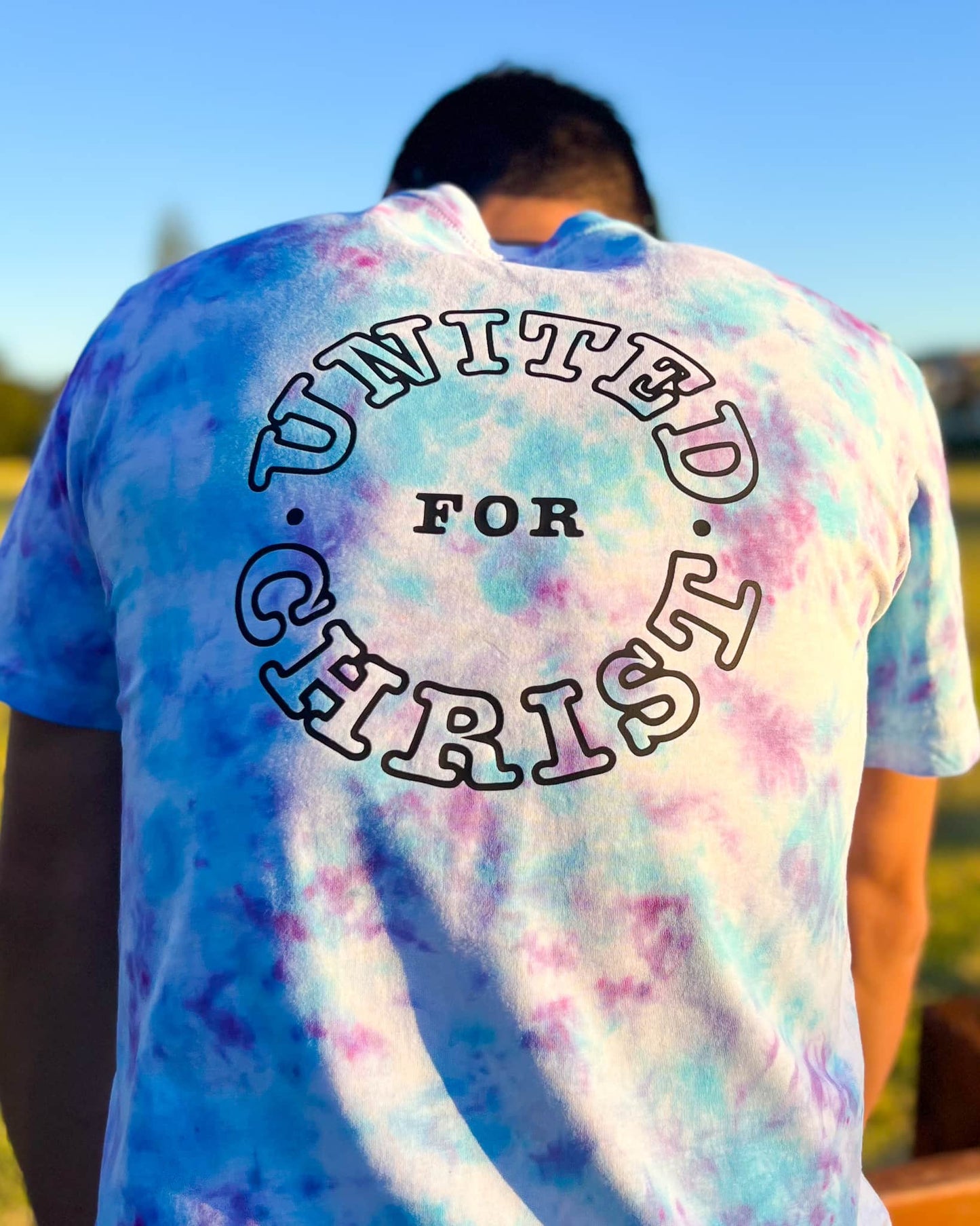 Unisex United for Christ Purple and blue tie dye christian t-shirt_christian clothing in australia