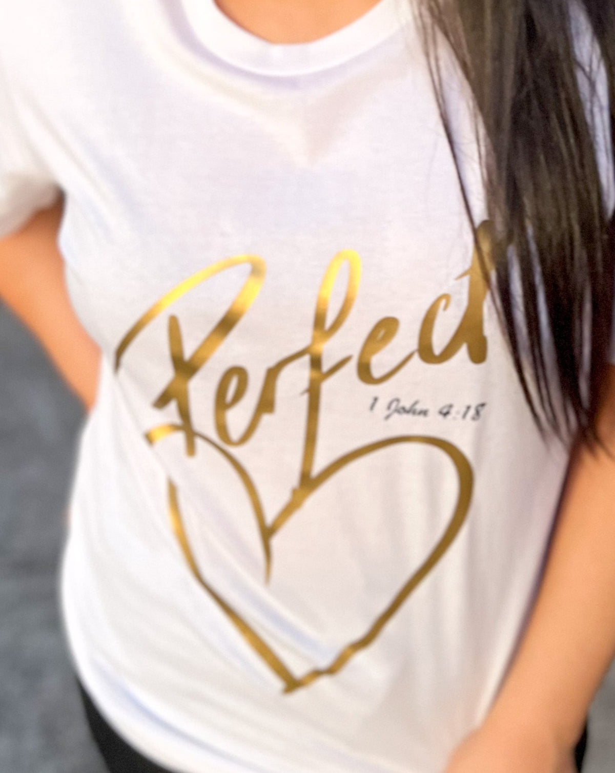 White and gold unisex christian t-shirt, Perfect Love T-Shirt, Christian clothing australia
