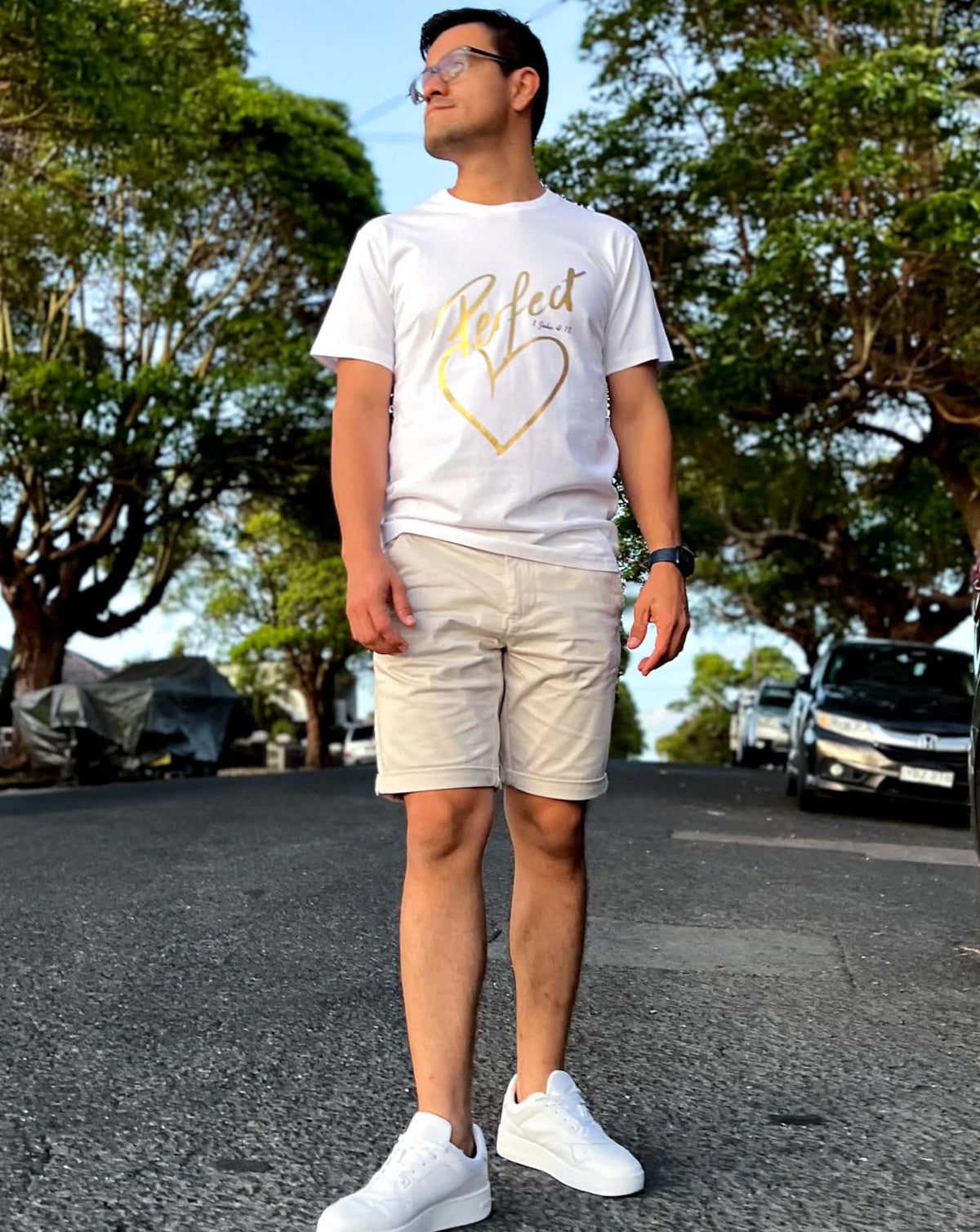 White and gold unisex christian t-shirt, Perfect Love T-Shirt, Christian clothing australia