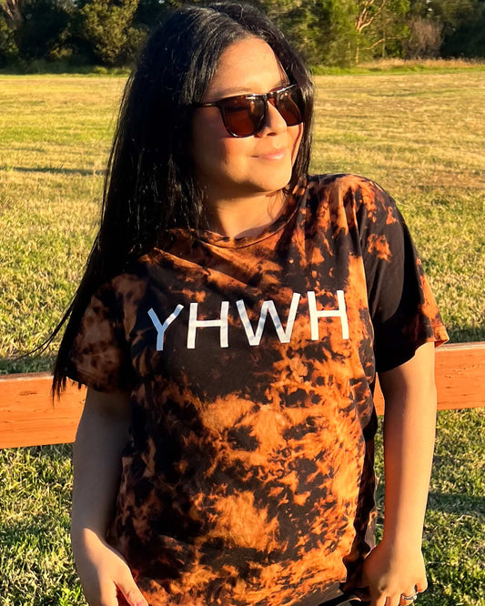 Black and orange bleach tie dye t-shirt, yahweh, unisex Christian apparel