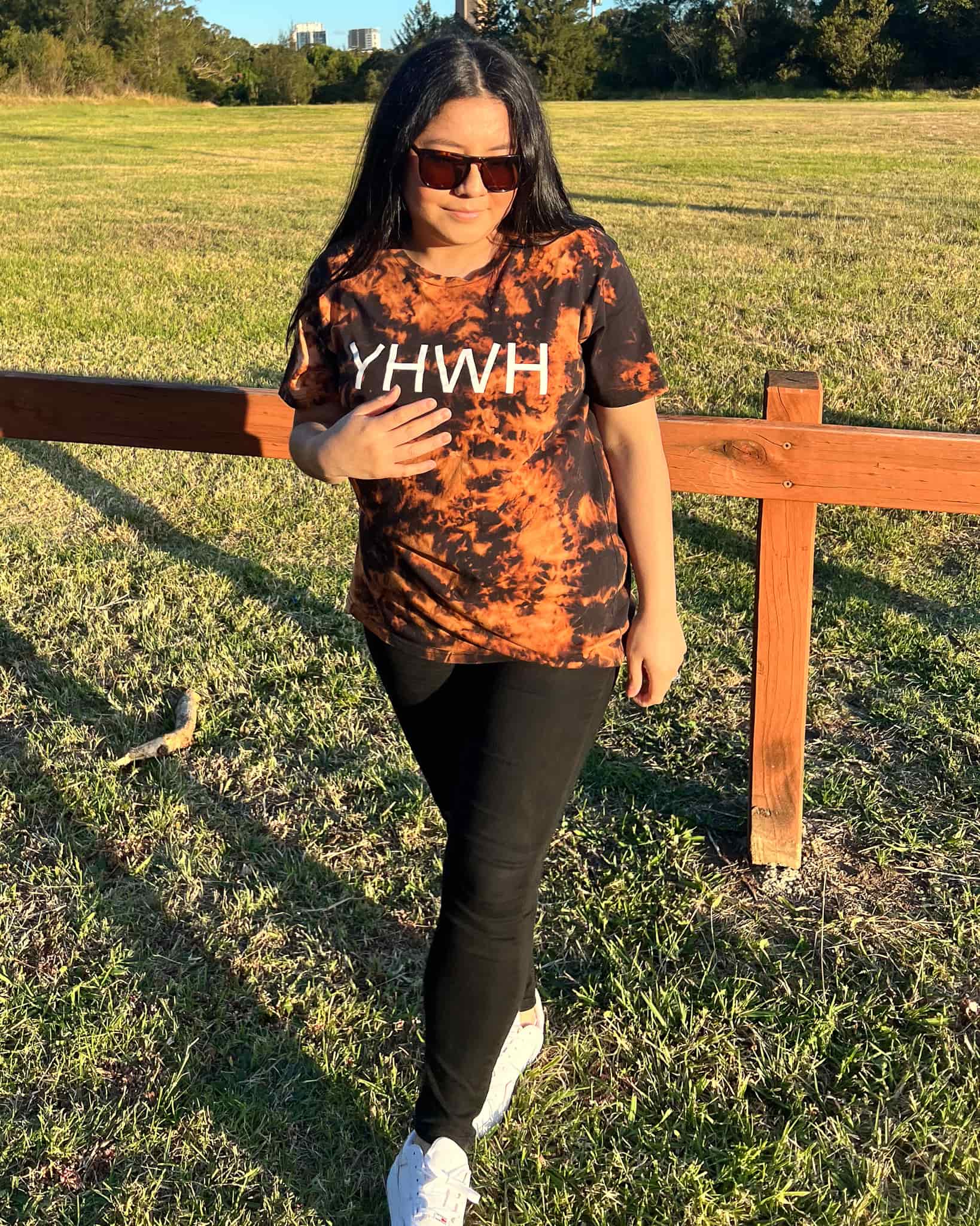 Black and orange bleach tie dye t-shirt, yahweh, unisex Christian apparel