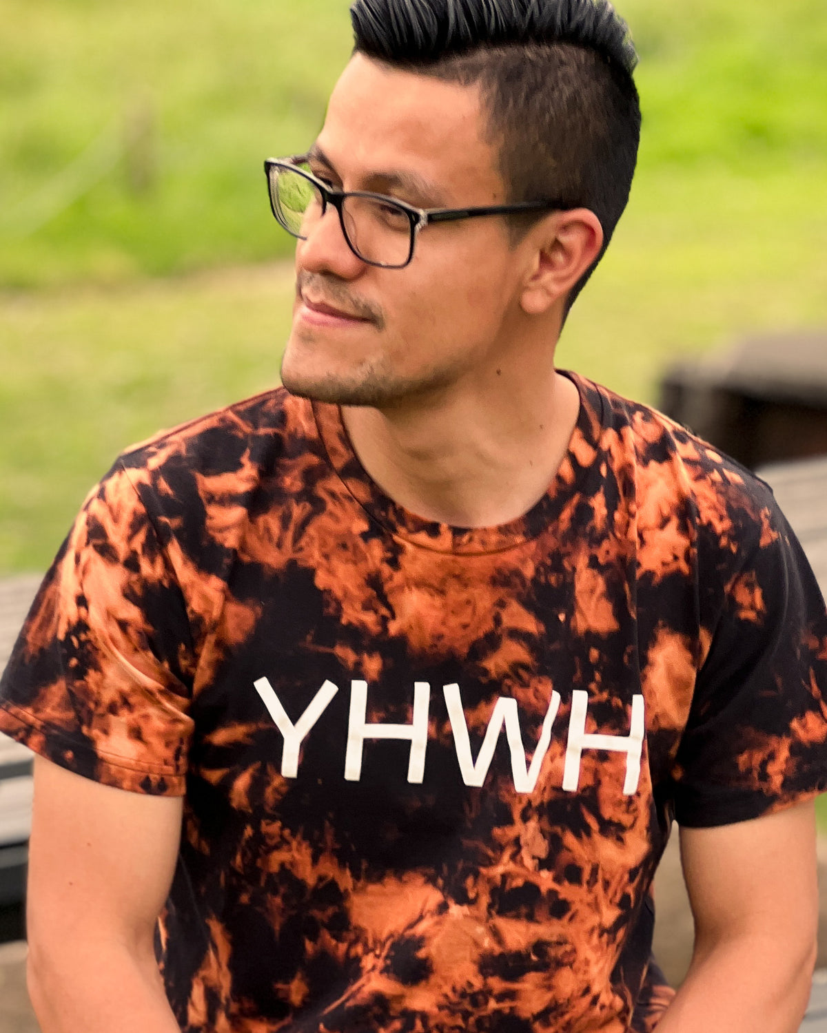 Black and orange bleach tie dye t-shirt, yahweh, unisex Christian apparel