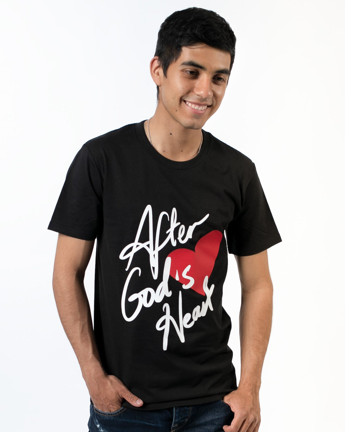 after God's heart black unisex t-shirt_christian clothing in australia