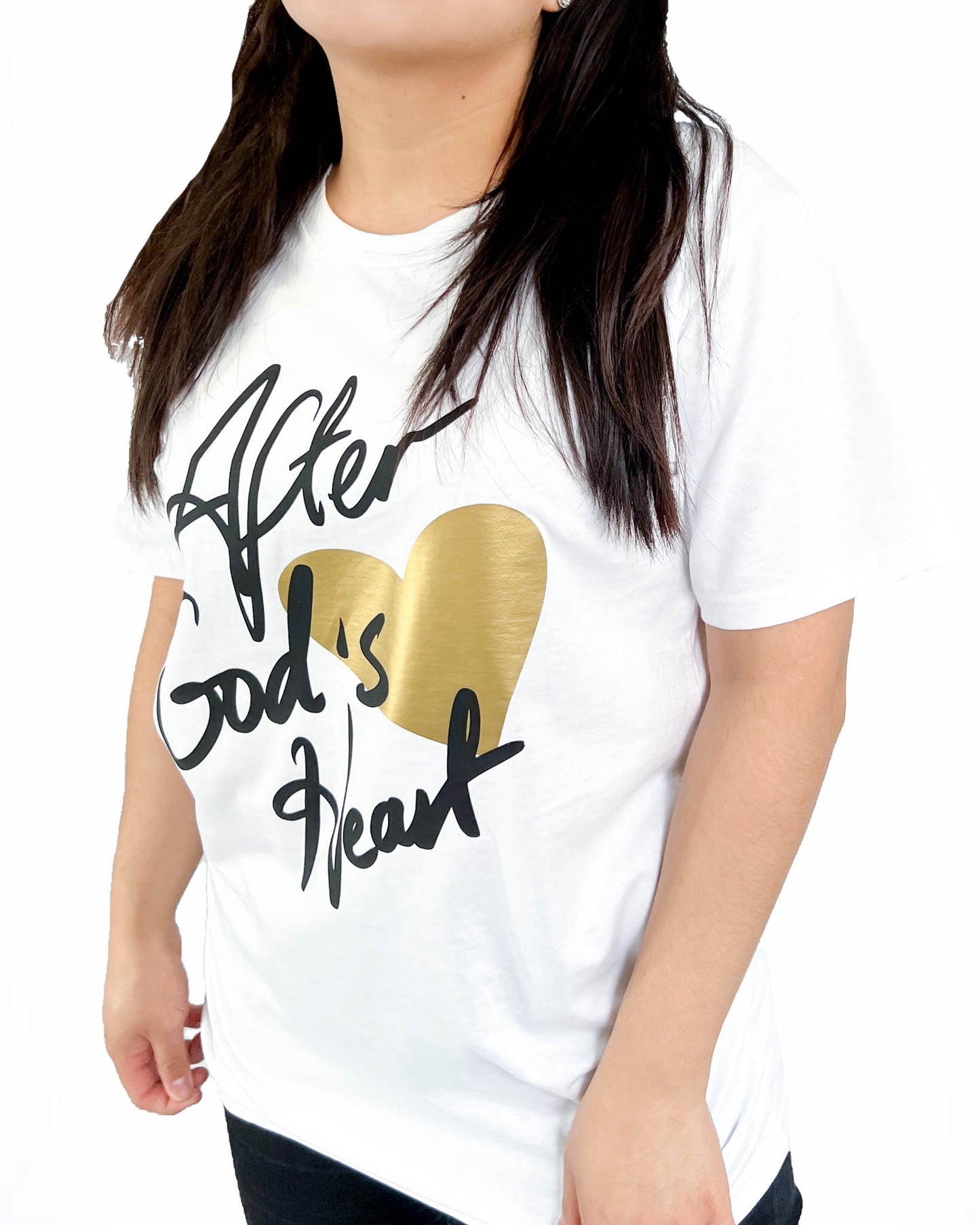 after God's heart white_gold unisex t-shirt_christian clothing in australia