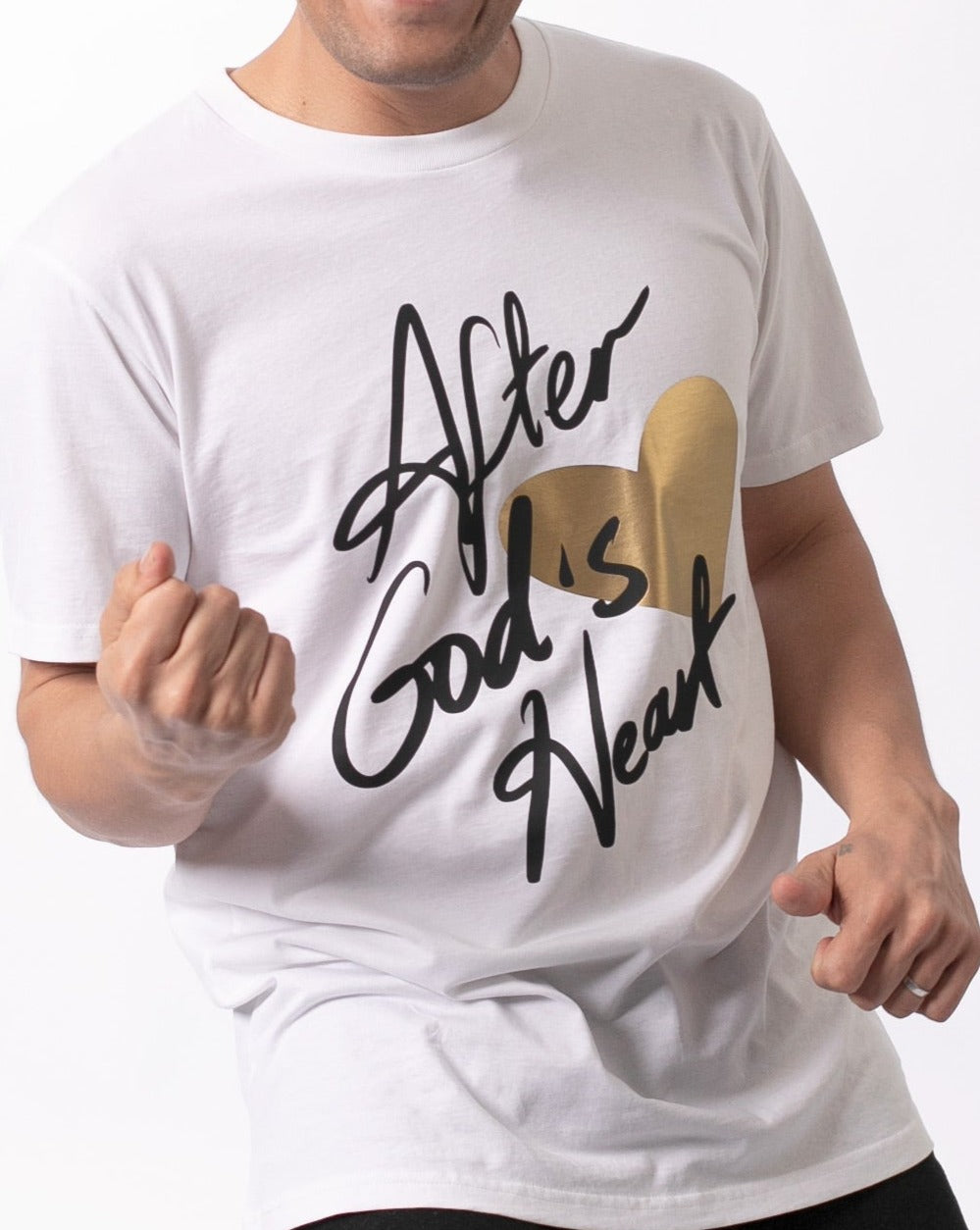 after God's heart white_gold unisex t-shirt_christian clothing in australia