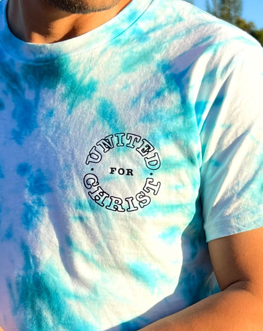 blue tie dye unisex t-shirt united for christ christian clothes australia