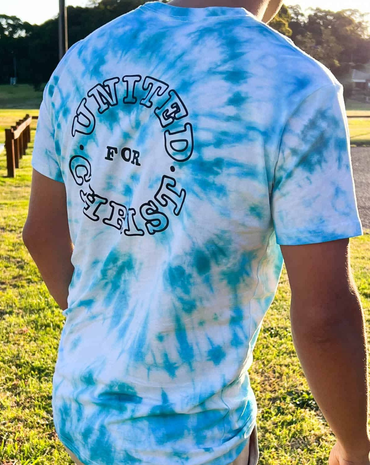 Unisex United for Christ blue tie dye christian t-shirt_christian clothing in australia