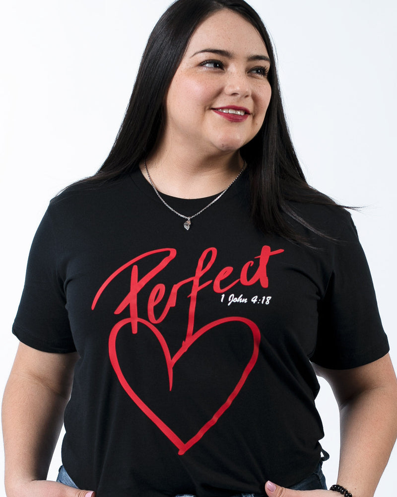 Black and red unisex christian t-shirt, Perfect Love T-Shirt, Christian clothing australia