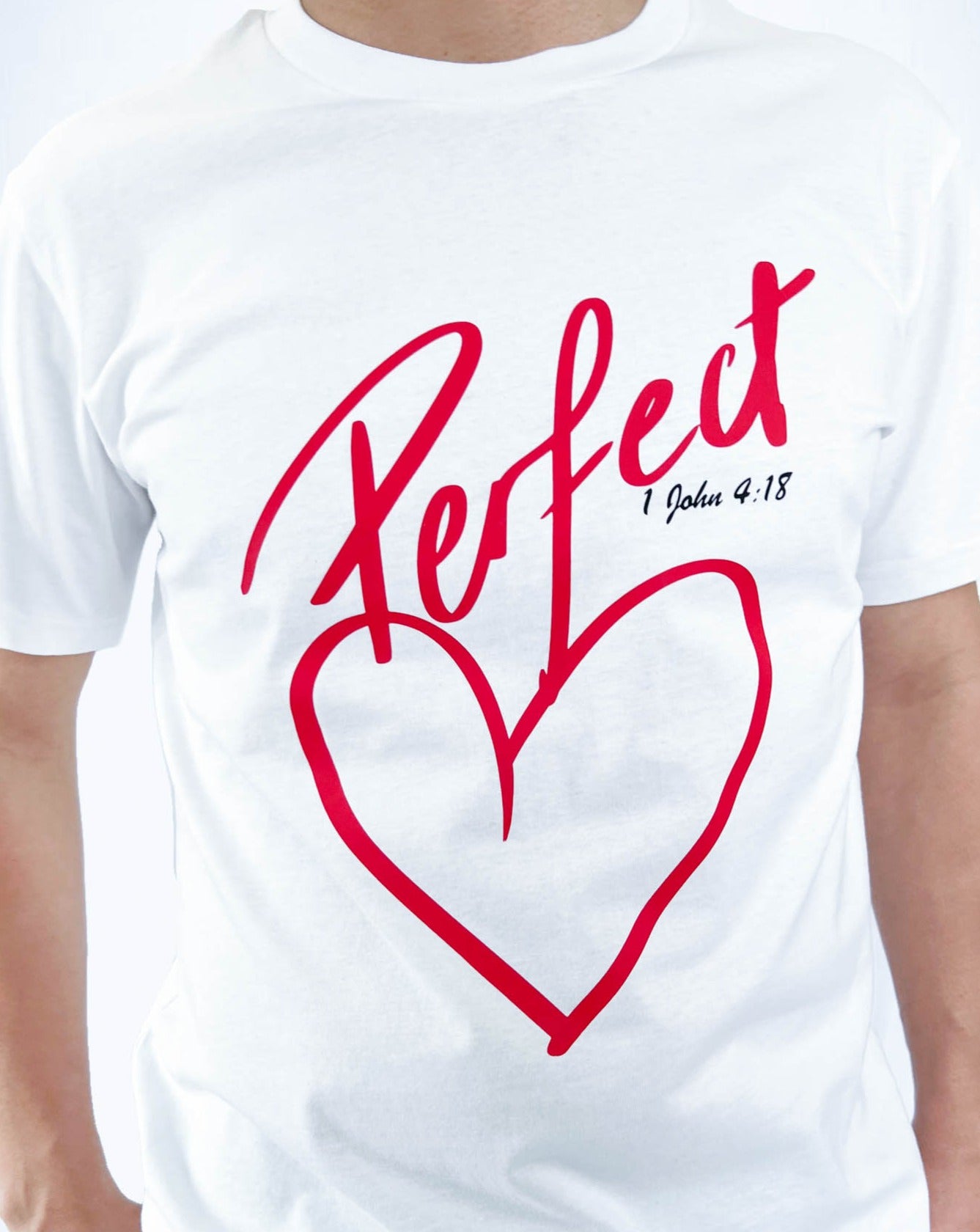 White and red unisex christian t-shirt, Perfect Love T-Shirt, Christian clothing australia